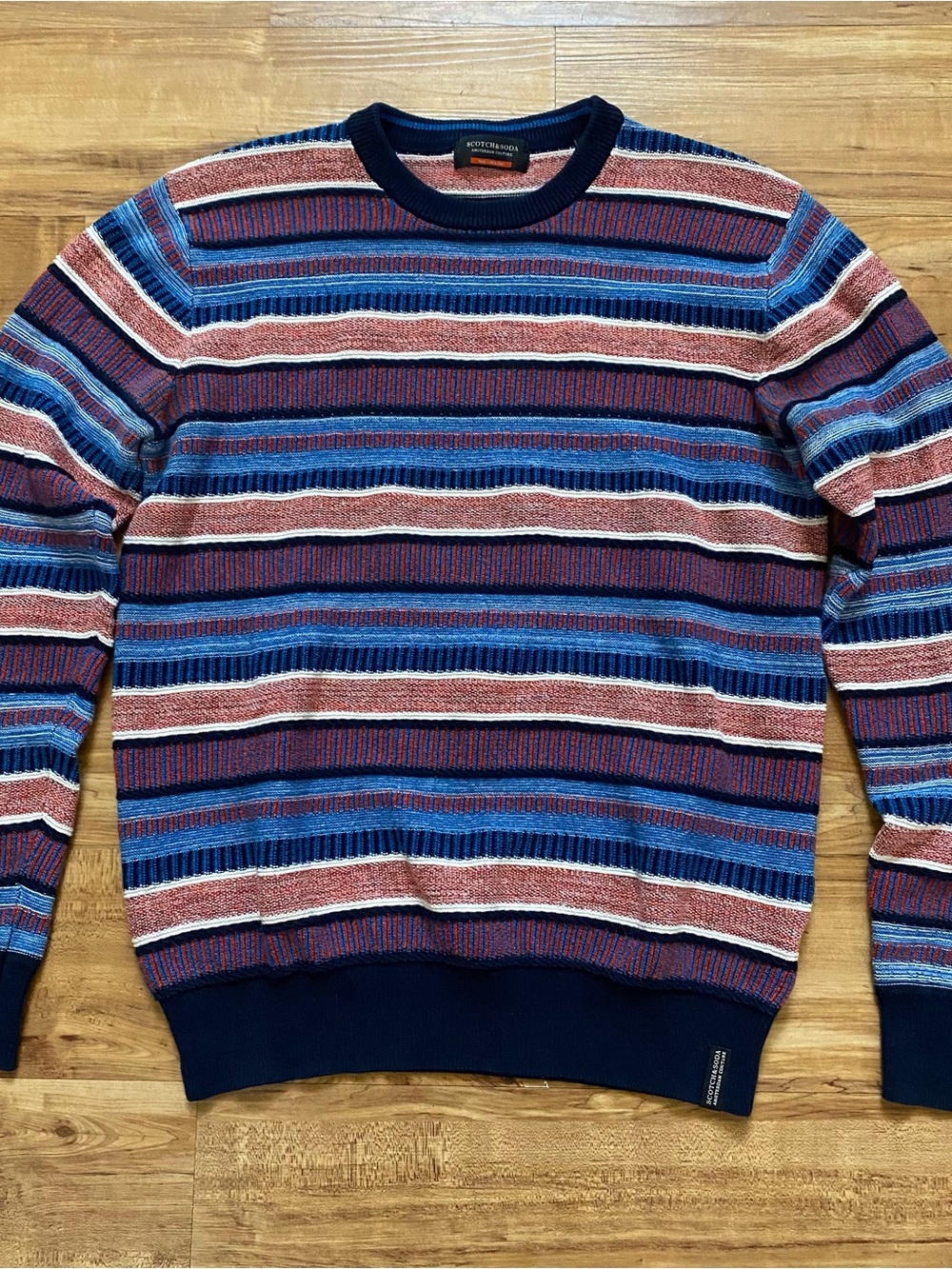 Scotch & Soda Men’s M Mixed Yarn Striped Knit Crewneck Sweater Preppy Retro 70s